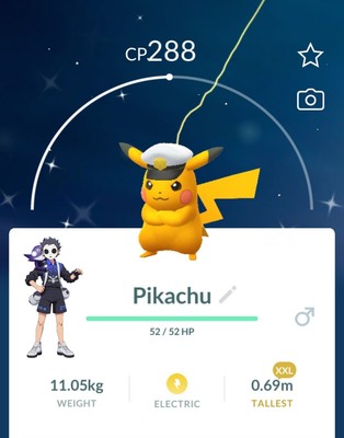 Shiny Pikachu Captain Hat XXL Go Pokemon Go - T- 20K or 1M Stardust