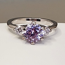 Cubic Zirconia Ring Lavender Round CZ Silver Tone 6