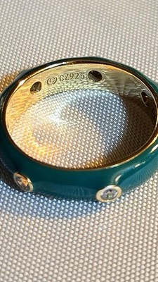 Cz 925 Green Enamel Rhinestone Ring Size 6  Women