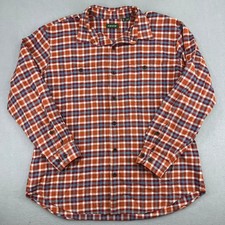 Orvis Mens XL Flannel Shirt Orange Blue Plaid Long Sleeve Button Down Cotton