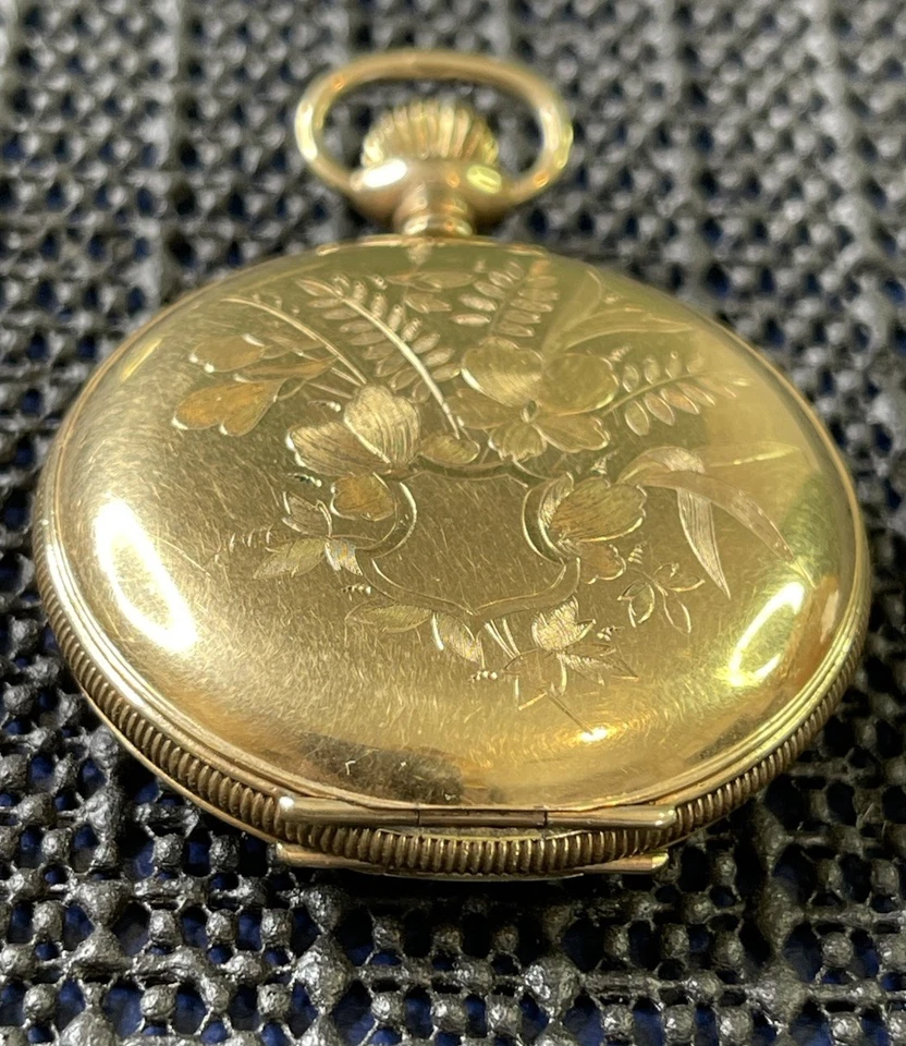 1900 Hampden 14k GF Ornate Fancy Dial Hunter 6s 11j Model 3 Pocket Watch Runs - Image 4 of 4