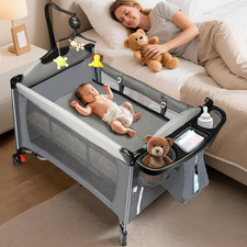 5 in 1 Pack and Play Baby Bassinet, Bedside Crib Sleeper, Portable Baby Crib wit