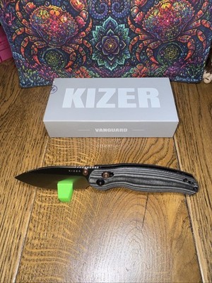 Kizer Cutlery Phoca CD Bar Lock Thumb Studs 14C28N Sandvik Blade Micarta Scales