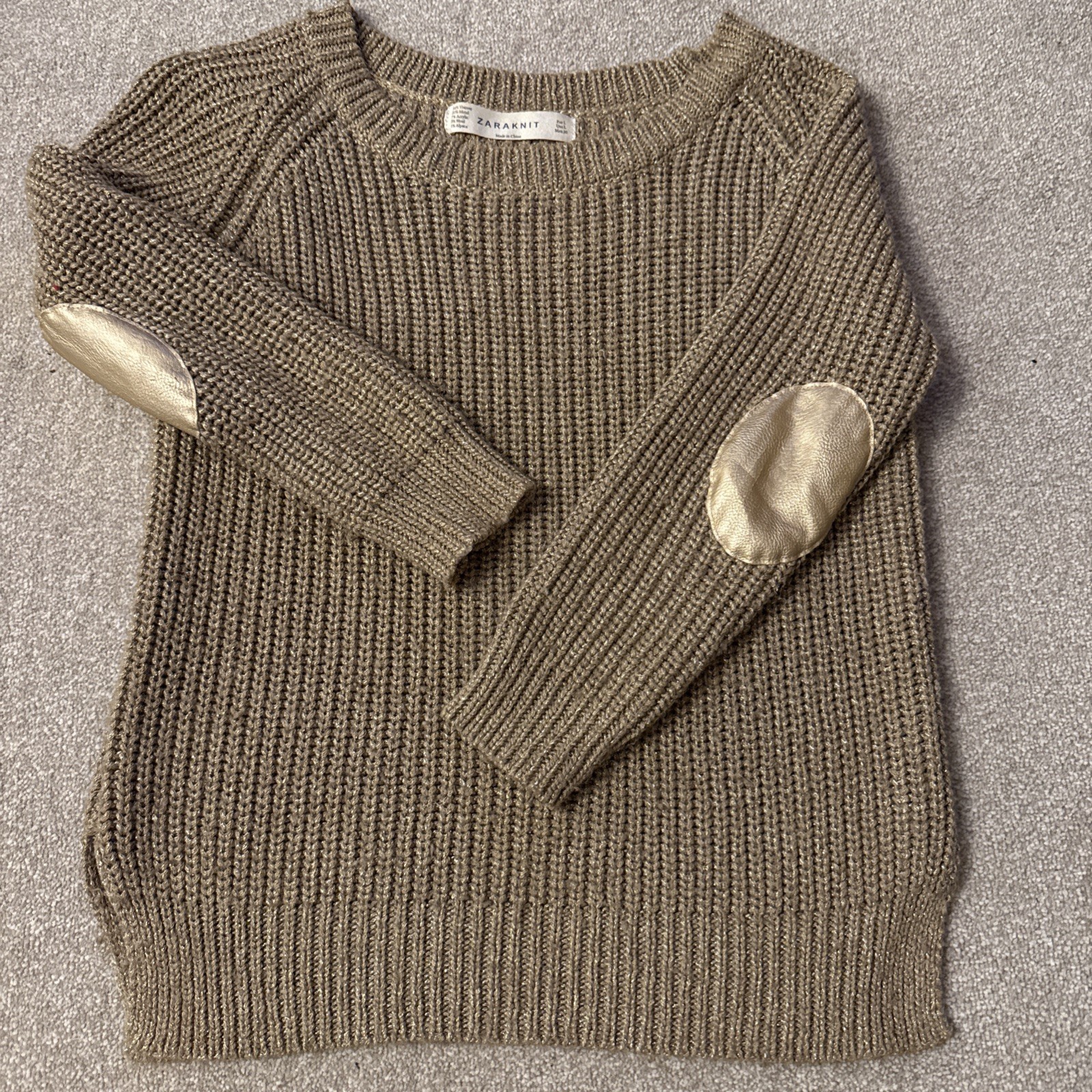 ZARA  FOIL KNIT SWEATER LIGHT GOLD   S Small RARE
