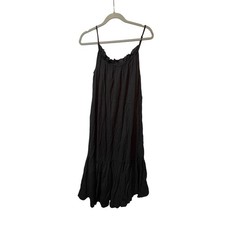 J.Crew Black Maxi Dress Sleeveless Cotton Blend Ruffle Neck Smock Small Medium