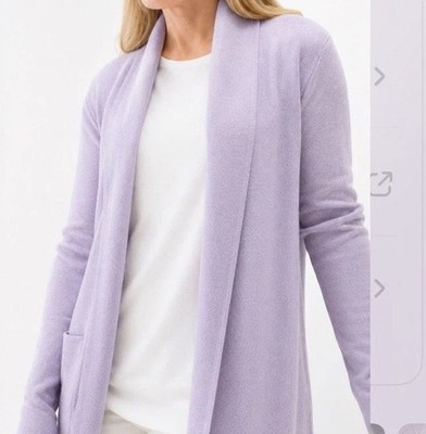 BURGESS Cotton Cashmere Open Travel Coat Cardigan Lavender Medium $220 Pockets