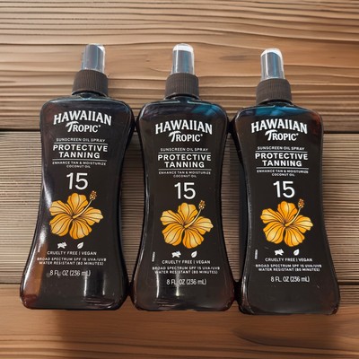 Lot of 3 Hawaiian Tropic Island SPF 15 Tanning Dry Oil Spray 8 Oz Each EXP 09/27