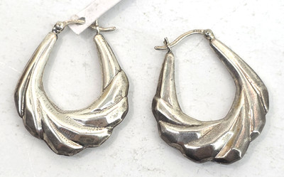 F.A.S. 925 Sterling Silver Twist Puff Dangle Drop Hoop Earrings Vintage or BO