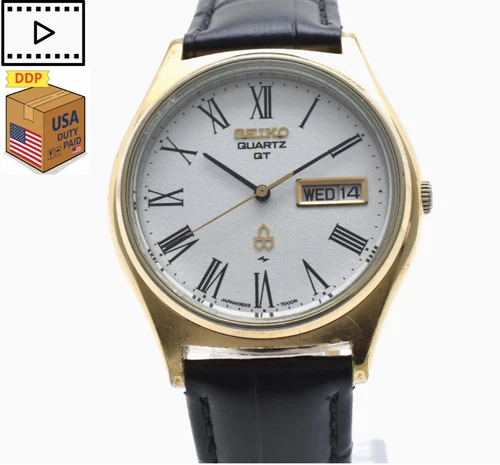 Vintage 1985 [NEAR MINT] SEIKO QT 0823-7000 Gold 35mm Men's Quartz Watch JAPAN