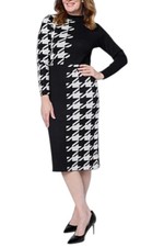 Nina Leonard Women's Jacquard Mock-Neck Sheath Dress Black/White