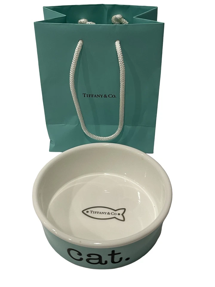 TIFFANY & Co. Gato Mascota Cuenco Plato de Alimentación Hueso Fino China 43071 + Bolsa de Regalo Foto 2 de 4