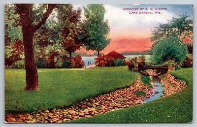 Vintage Postcard Lake Geneva WI Garden Grounds Real Photo
