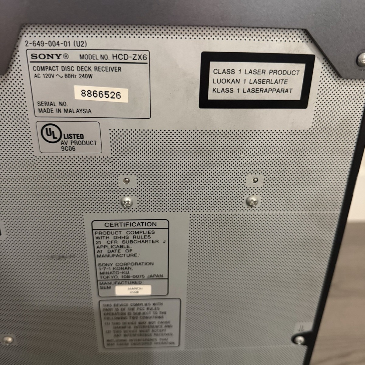 Sony LBT-ZX6 Compact Hi-Fi Stereo System Parts Repair Broken CD