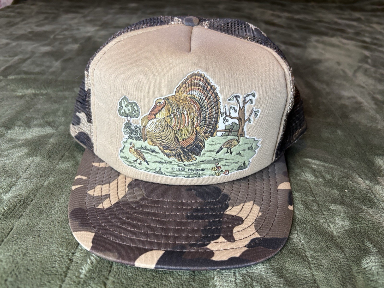 Vintage San Sun Turkey Hunting Hat Brown Snap Back Trucker Cap Brown Duck Camo