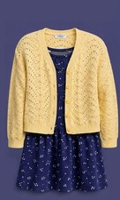 Girls Blue Sleeveless Floral Dress With Yellow Button Sweater Primark Size 5/6
