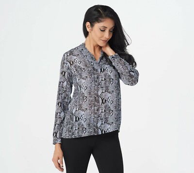 Joan Rivers Textured Python Print V-Neck Blouse - Grey (20W) a366330  -