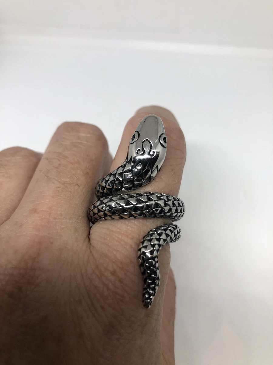 Vintage Silver Gothic Cobra Snake Serpent Stainless Steel Size 7