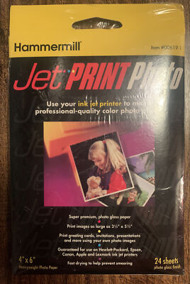 Hammermill Jet Print Photo 4'' X 6'' 24 Glossy Sheets Printer New Sealed