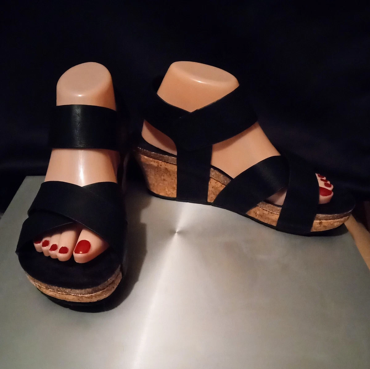 Black cork heeled best sale sandals