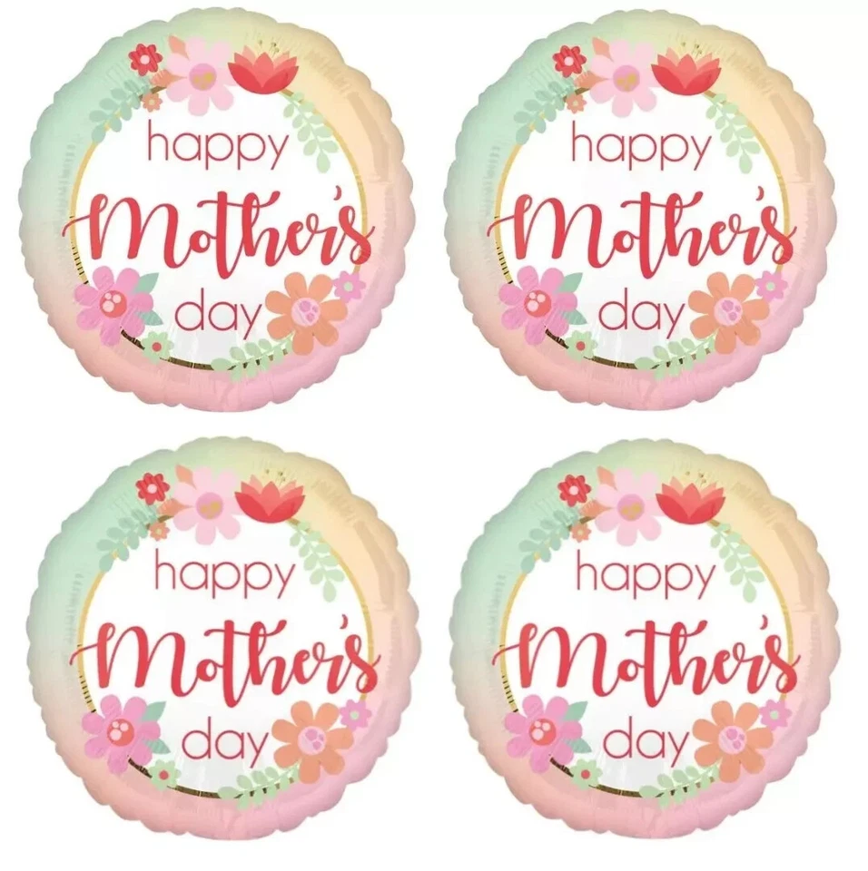 Juego de 4 Globos de Lámina Feliz Día de la Madre FLORALES CIRCULARES - 17 pulgadas Foto 3 de 3