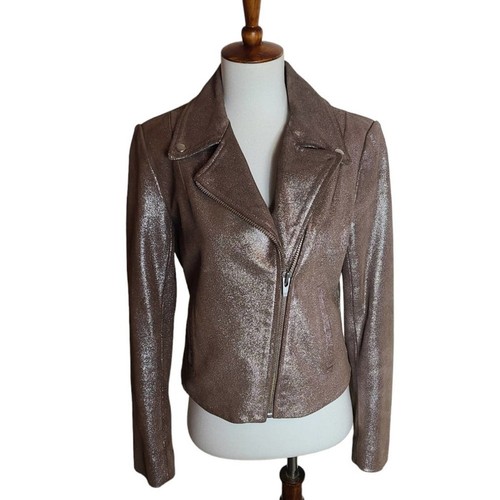 VEDA Glitter 100% Cow Leather Orchid Moto Jacket Small NWT