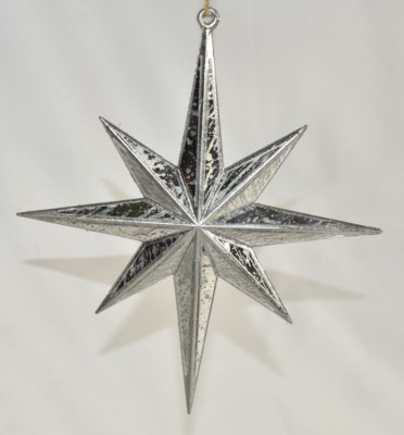 Pottery Barn 8 Eight Point Star Silver Mirrored 7.75'' Christmas Tree Ornament