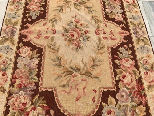 Vintage French Style Aubusson Rug Needlepoint Chain stitch Rug 3x5 ft Free Ship - Picture 2 of 12