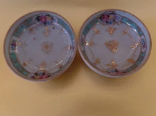 Antique Pair Nippon Salt Cellars Hand Painted Floral Beaded