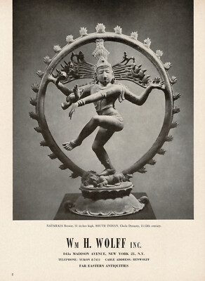 Antique Indian Hindu Nataraja Dancing Shiva God Sculpture Art 1960s Print Ad