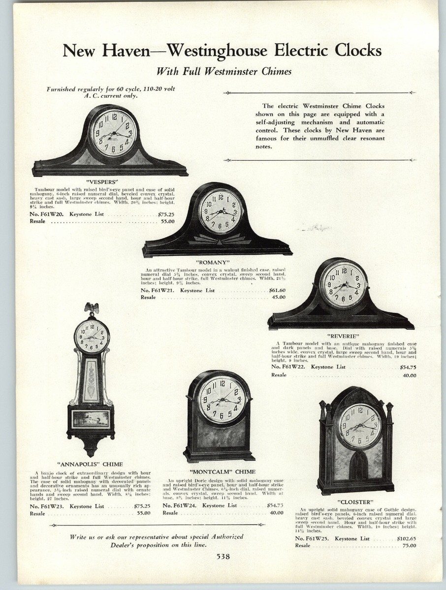 1931 PAPER AD New Haven Westinghouse Electric Striking Mantel