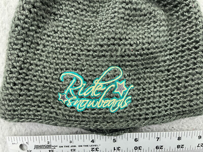 Ride Snowboards Beanie Toque Gray Pom Knit Embroidered Acrylic