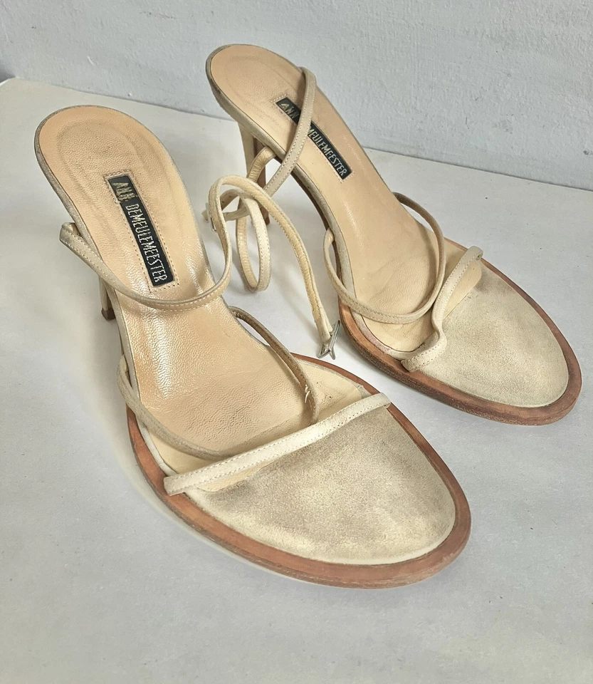 Vintage circa 1997 Ann Demeulemeester Tan Suede High Heel Sandals, Made in Italy - Image 2 of 4