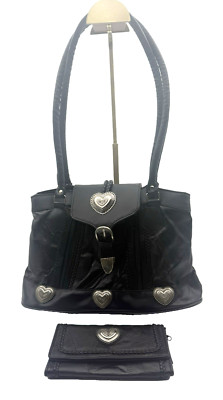 NEW Embassy Black Italian Stone Design Large Leather Purse with Matching Wallet
