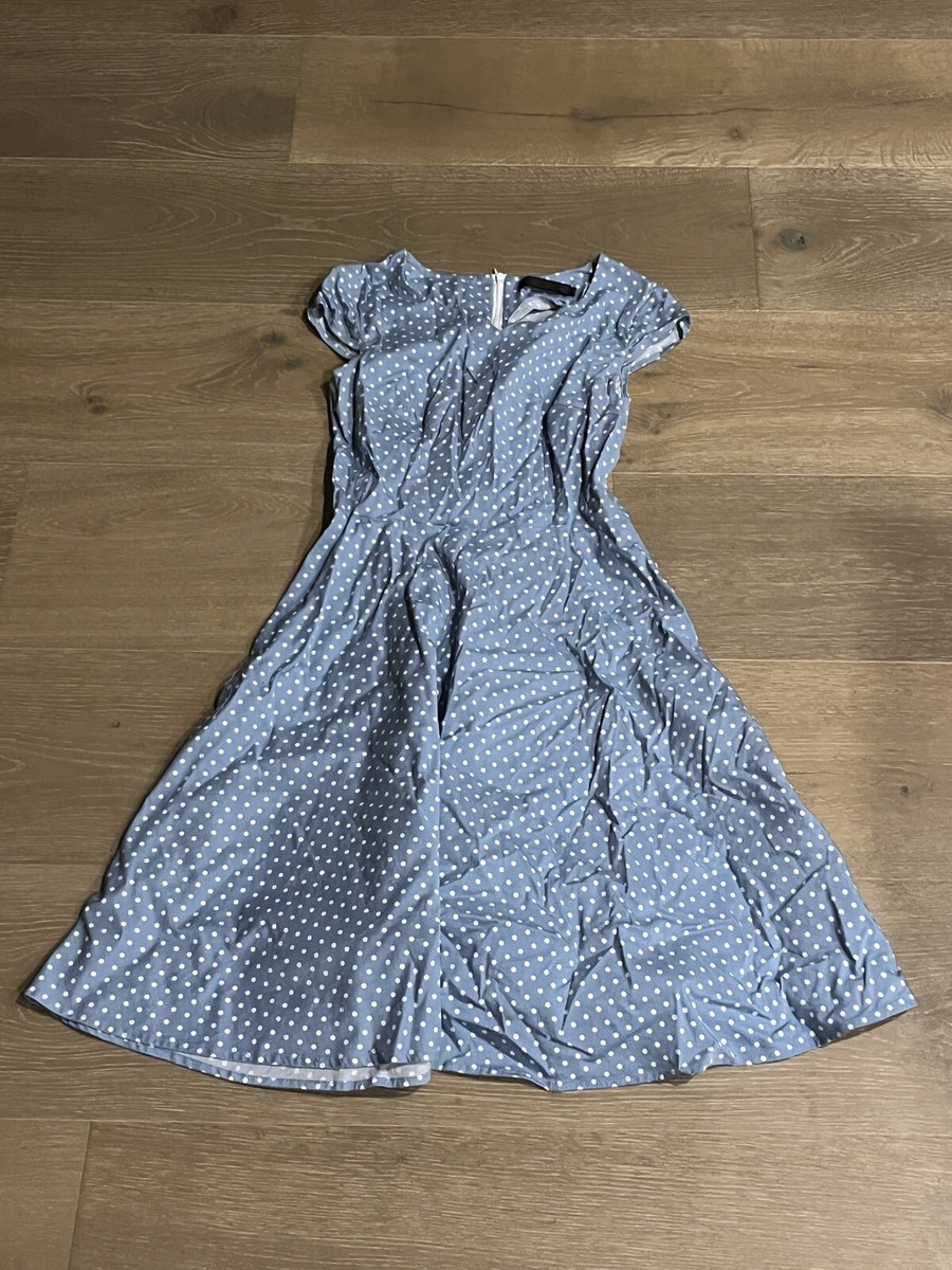 Dress Tells Womens Blue Polk A Dot Cap Sleeve A Line Skater Dress Size Small