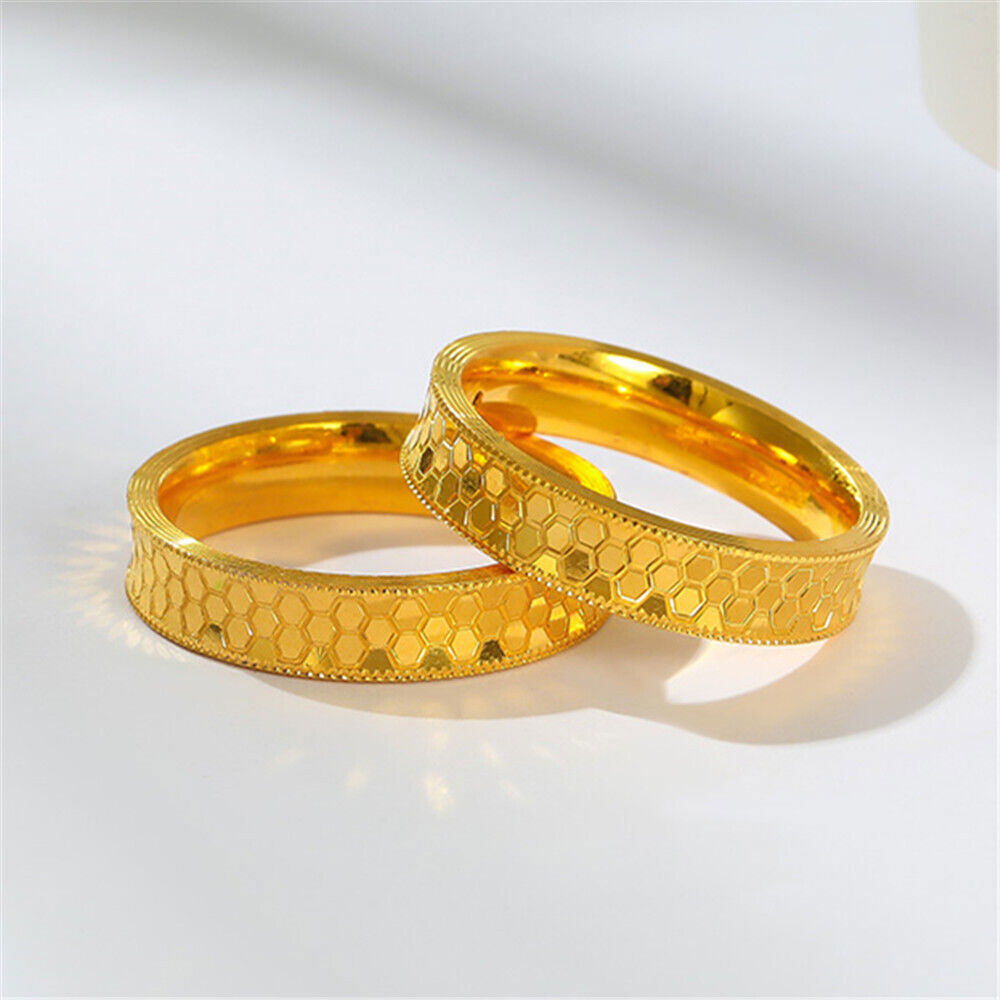 Pure 999 18K Yellow Gold Men Women Hexagonal Hive Ring Us