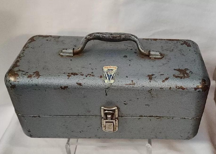 Vintage Blue Metal My Buddy 242 Fishing Tackle Box, Falls City Product