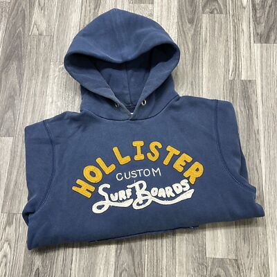 HOLLISTER Embroidered Pullover Blue Hooded Sweatshirt Hoodie