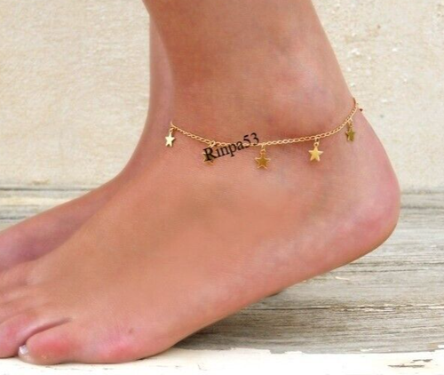 Fußbekleidung Schmuck Damen 8"" zierlicher Stern Kette Fußkettchen gelb vergoldet versilbert - Bild 5 von 6