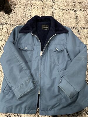Vintage JCPenney Work Jacket Mens 44 blue Faux Sherpa Lined Made in USA 