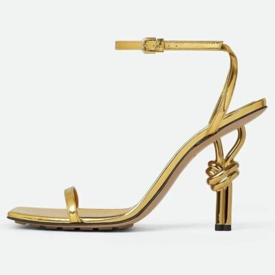 Womens Square Head Metal Knot Thin Sandal High Heels