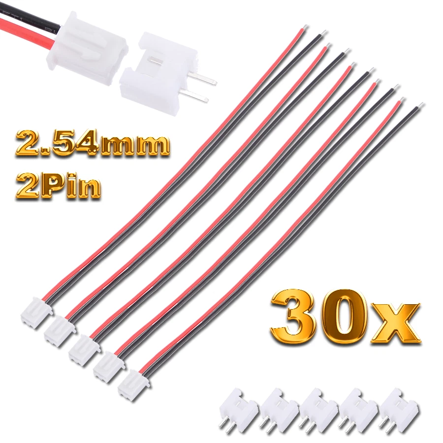 CORADTECH 30 Set (60 Stück) 2Pin Mini JST XH 2.5mm 2.5 Stecker 15cm Kabel + Buchse JST-XH