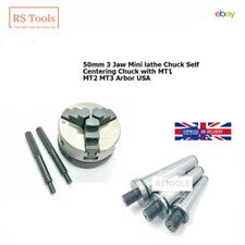 Mini lathe Chuck Self Centering Chuck 3 Jaw 50mm with MT1 MT2 MT3 Arbor UK