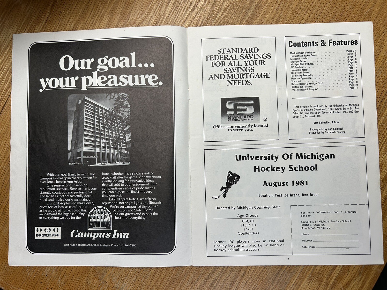 Vintage 1981 Michigan Wolverines vs Michigan Tech Hockey Game Program ...