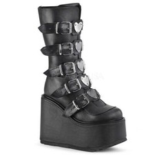 Pleaser Demonia Swing-230 BVL Rock Gothic Boot 5.5" Platform Heart Strap - Black