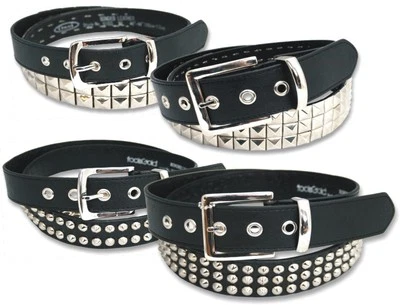 foolsGolds Studded Bonded Leather Belt Pyramid Stud S M L XL XXL 3 Row