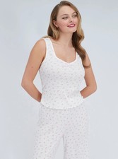Boux Avenue Pyjama Set Rosebud Women's Pointelle Vest and Wide Leg Trousers PJ's