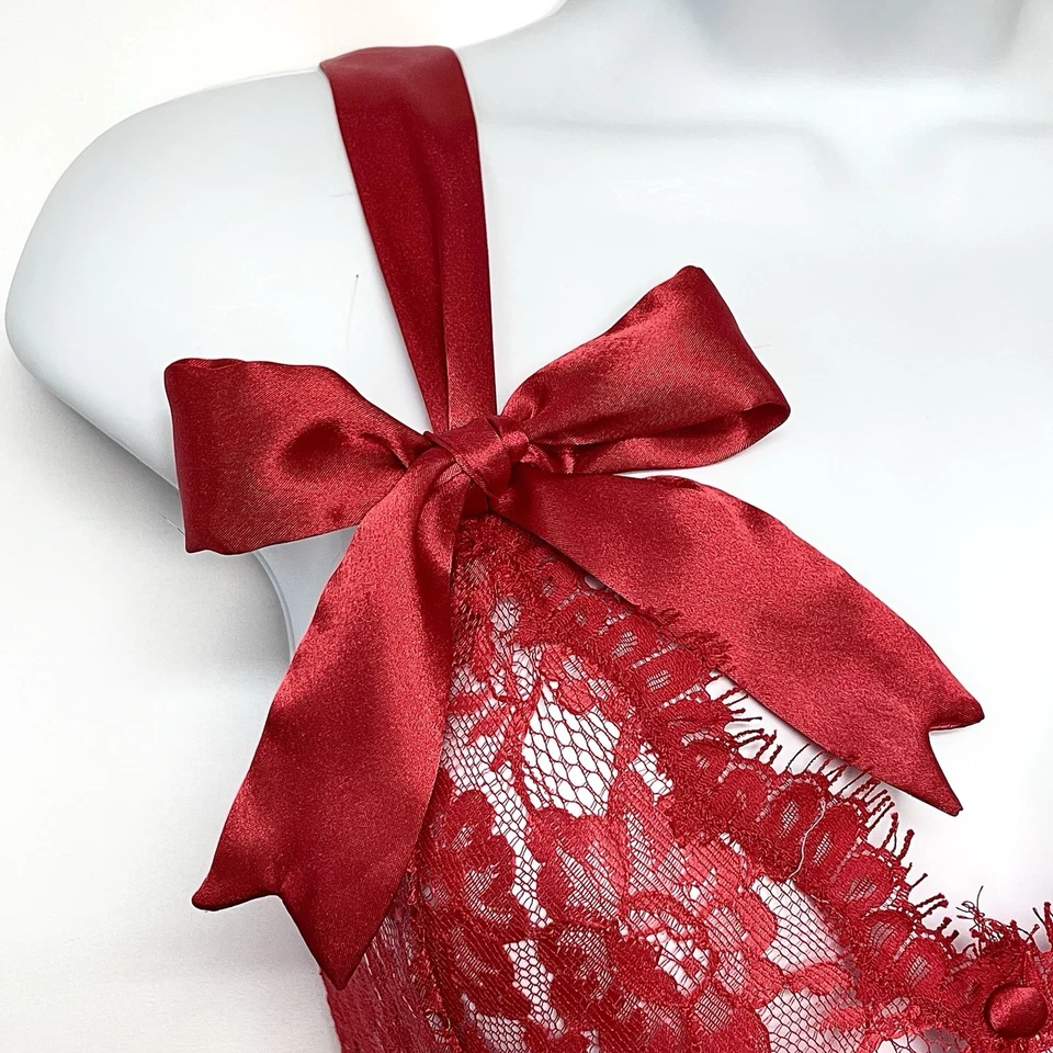 Victoria’s Secret Vintage Gold Label Lace Teddy Bodysuit Red Satin Bows Size S - Image 3 of 4