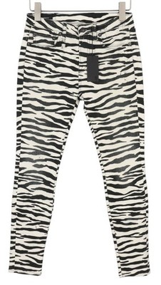 R13 Alison Skinny Damen Jeans 27 Zebra Druck Freizeit Zip Fly Denim Logo RRP599