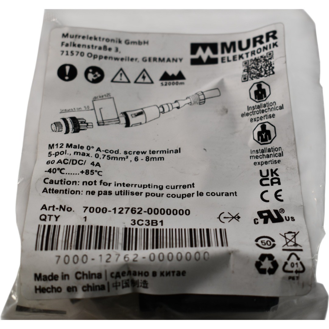 NEW Murr Elektronik 7000-12762-0000000 M12 Male 0-Deg 5-Pole A-Cod Screw Termina