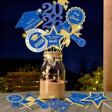 Graduation Decorations for Class of 2026-30pcs Glitter Blue Gold Graduation